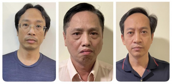 Các bị can (từ trái qua): Nguyễn Trần Long; Nguyễn Minh; Trần Vinh Vũ.