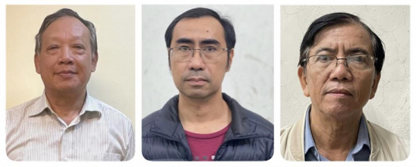 Các bị can (từ trái qua): Dương Hoa Xô; Nguyễn Đăng Quân; Nguyễn Viết Thạch.