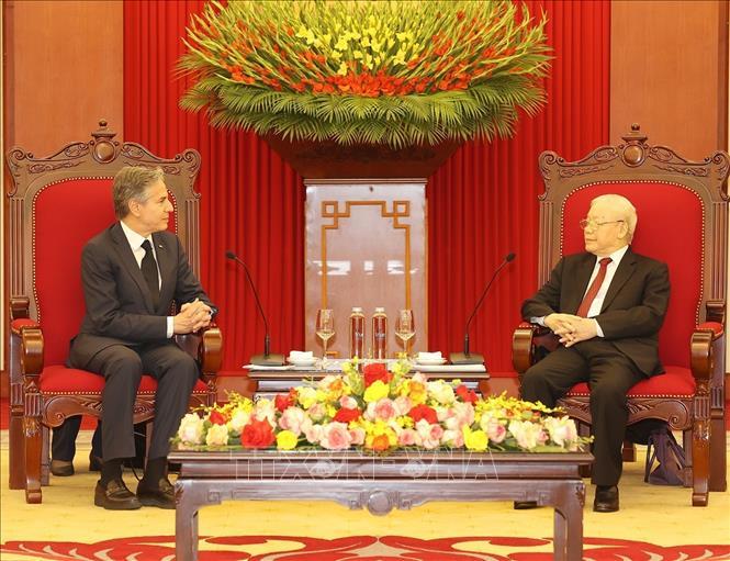 Tổng Bí thư Nguyễn Phú Trọng tiếp Bộ trưởng Ngoại giao Hoa Kỳ Antony Blinken.